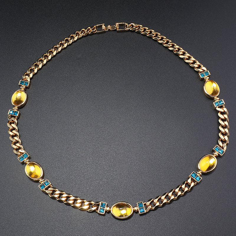 Elegant Gold Chain Jewelry Set with Yellow & Blue Stones for Formal Events