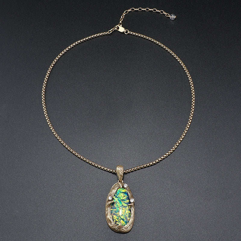 Glamorous Opal Pendant Necklace with Gold Chain for Evening Galas