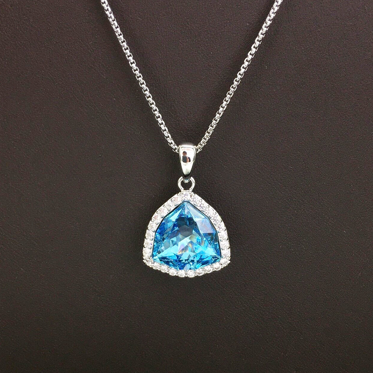 Sparkling Aqua Blue Gemstone Necklace with Halo Design