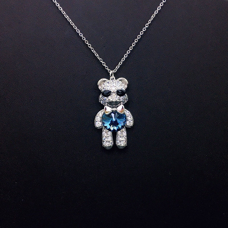 Stylish Sunglasses Teddy Bear Necklace with Rhinestones & Iridescent Crystal as a Gift