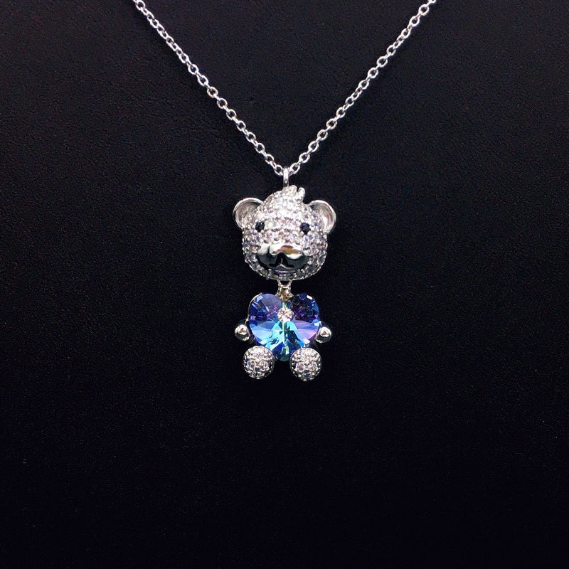 Glamorous Gold - Plated Teddy Bear Necklace with Crystal Heart for Party Wear