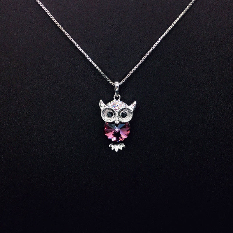 Chic Silver Owl Necklace with Blue Crystal for Daily Elegance