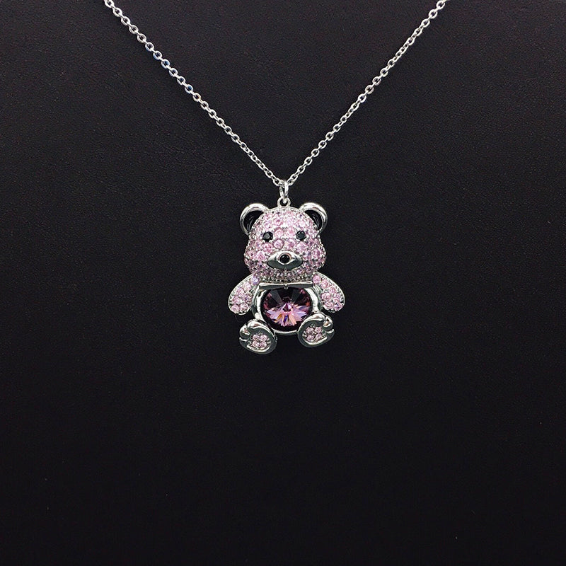 Elegant Silver - Plated Teddy Bear Necklace with Blue Crystal for Formal Occasions