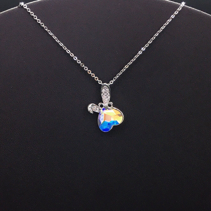 Elegant Silver Heart - Shaped Crystal Necklace with Bow for Formal Events