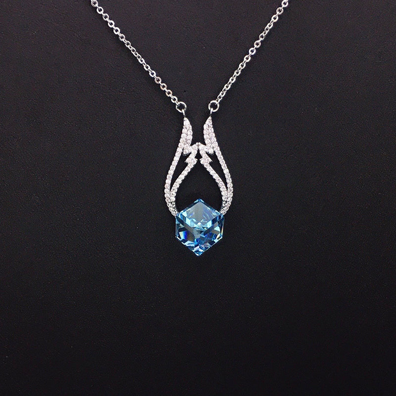 Glamorous Blue Crystal Pendant Necklace with Silver Embellishments for Evening Events
