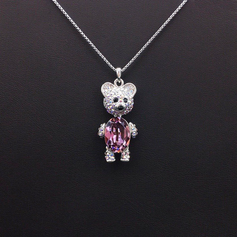 Luxury - Look Silver Teddy Bear Pendant Necklace for Holiday Gifting