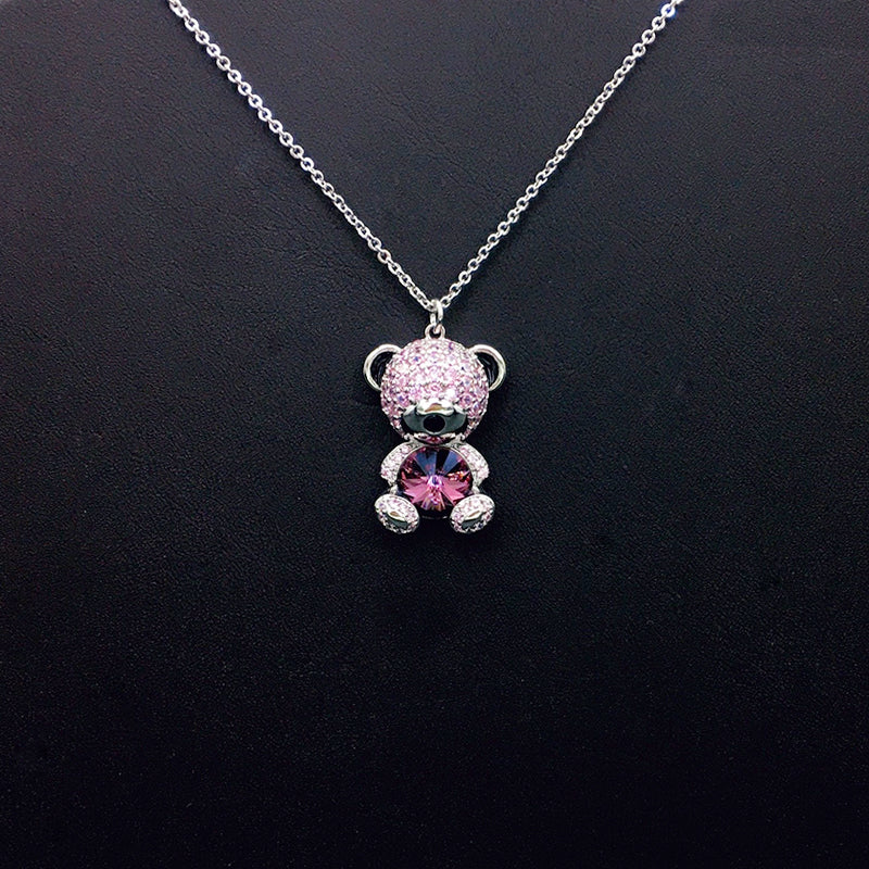 Elegant Silver Teddy Bear Pendant Necklace for Casual Outings