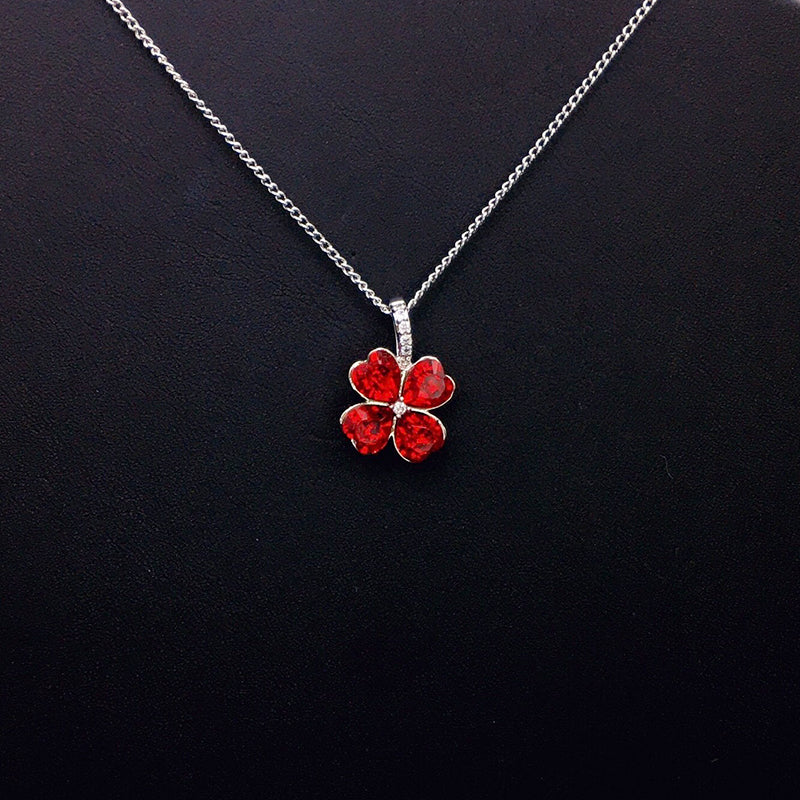 Elegant Silver Four - Leaf Clover Necklace with Multicolored Crystals for Formal Occasions