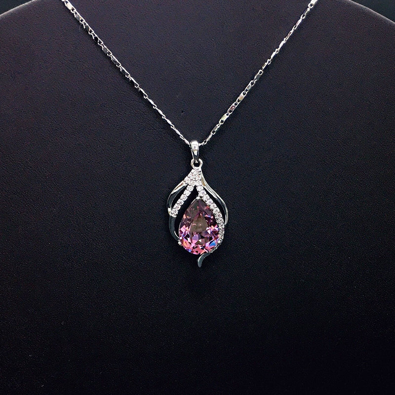 Chic Silver Necklace with Sparkling Blue Teardrop Crystal for Daily Sophistication