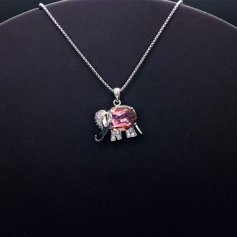 Elegant Silver Elephant Necklace with Blue Crystal for Formal Events