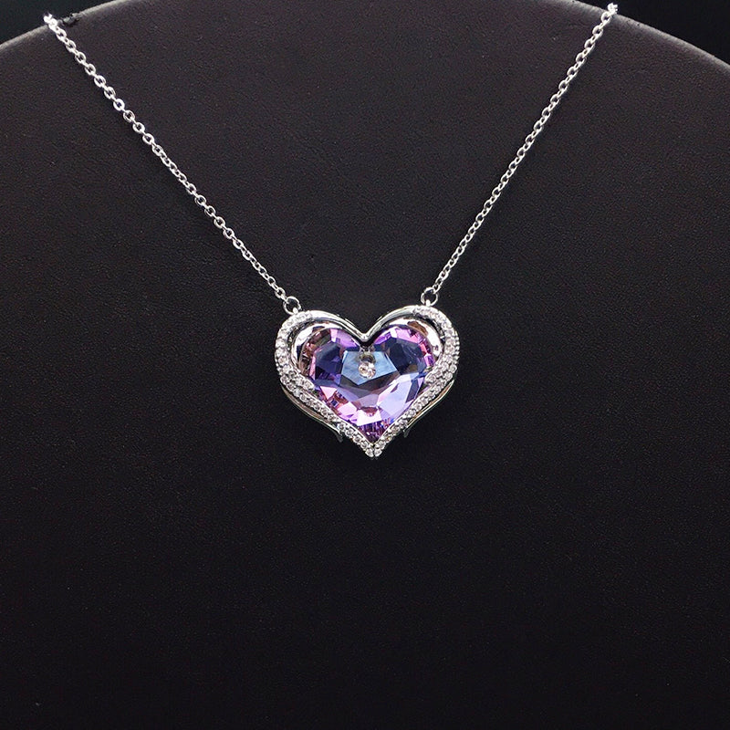 Glamorous Orange - Yellow Crystal Heart Pendant Necklace for Evening Events