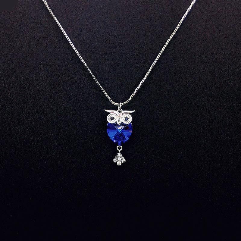 Elegant Silver Owl Necklace with Green Crystal for Formal Events