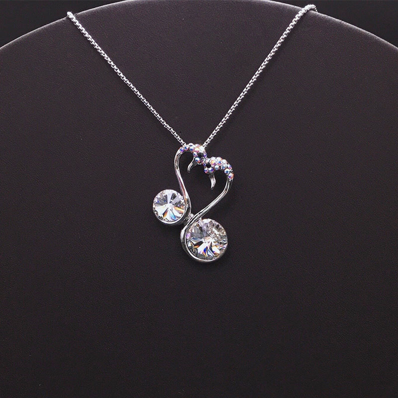 Elegant Silver Double Swan Necklace with Blue Crystals for Formal Galas