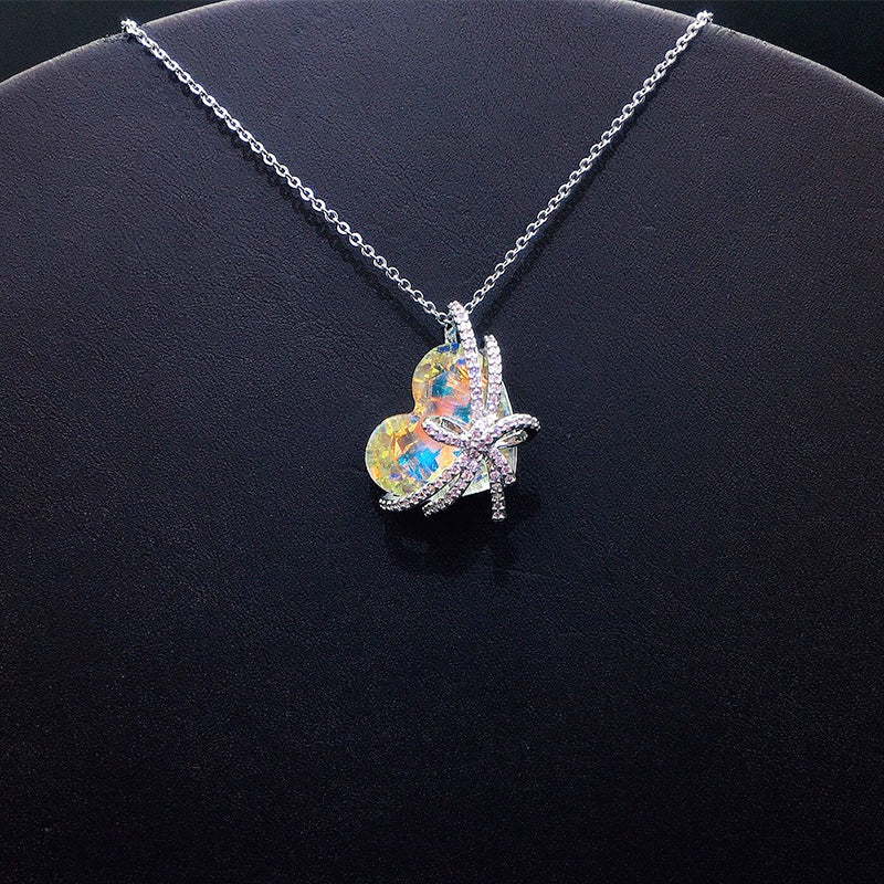 Dazzling Silver & Rainbow Crystal Heart Jewelry Piece for Special Occasions