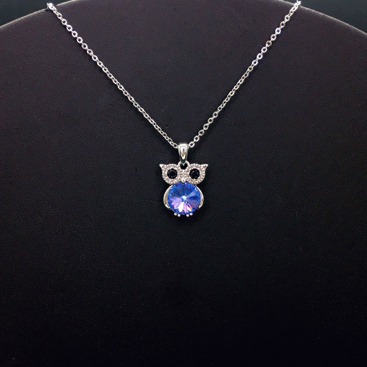 Cute Owl Blue Crystal Necklace with Sparkling Accents for Daily Chic