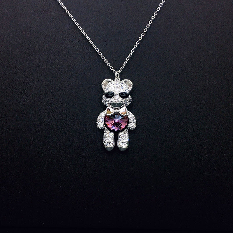 Stylish Sunglasses Teddy Bear Necklace with Rhinestones & Iridescent Crystal as a Gift