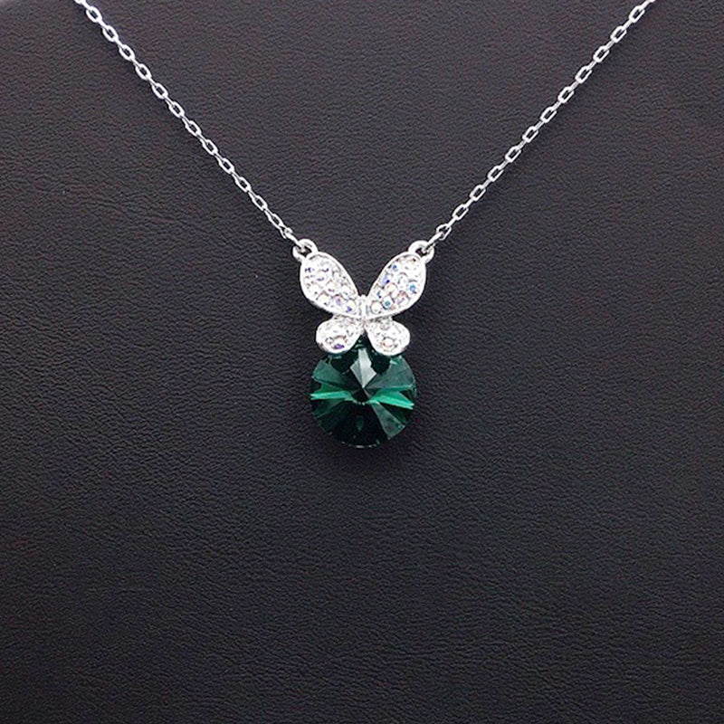 Glamorous Butterfly Pendant Necklace with Blue Gem for Evening Galas