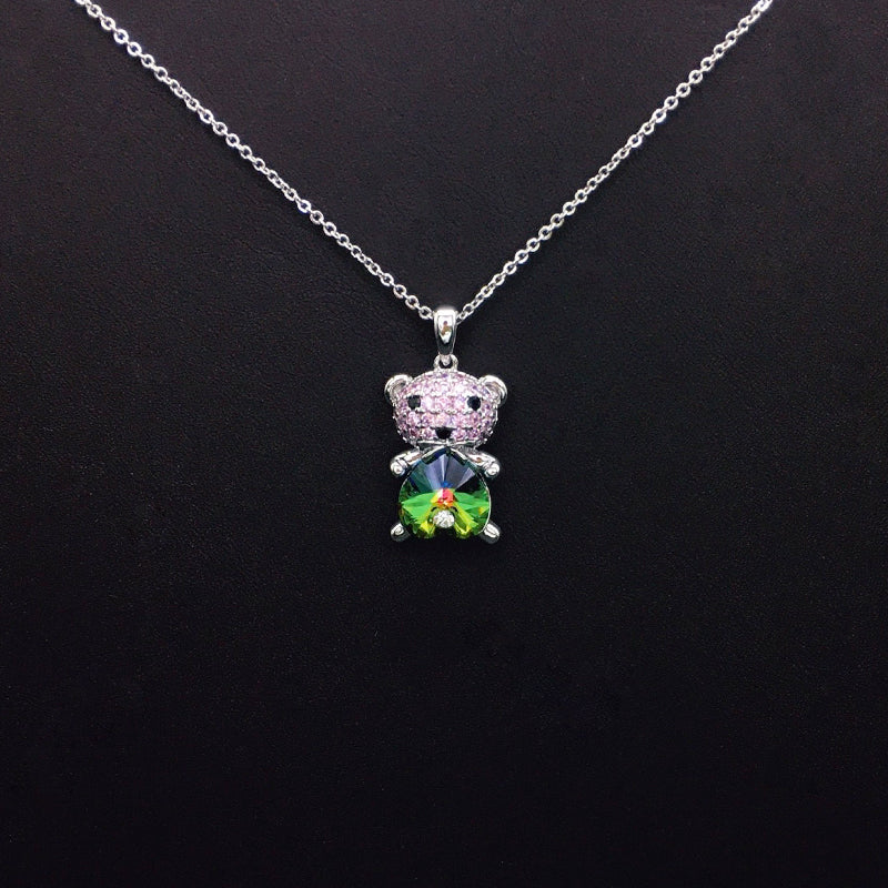 Trendy Teddy Bear Necklace with Pink and Blue Crystal Accents for Fashion - Forward Looks