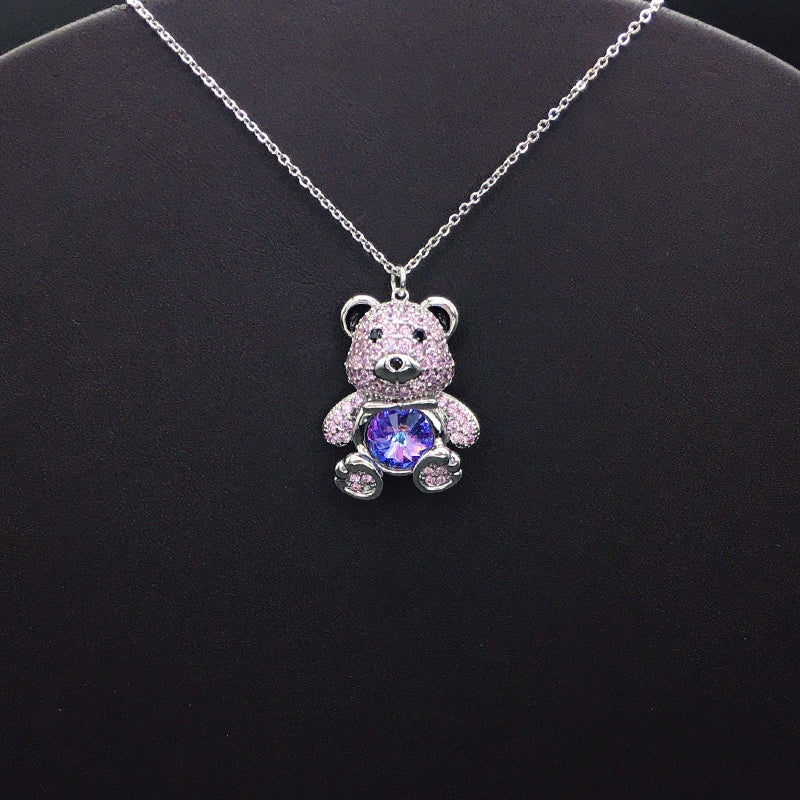 Elegant Silver - Plated Teddy Bear Necklace with Blue Crystal for Formal Occasions