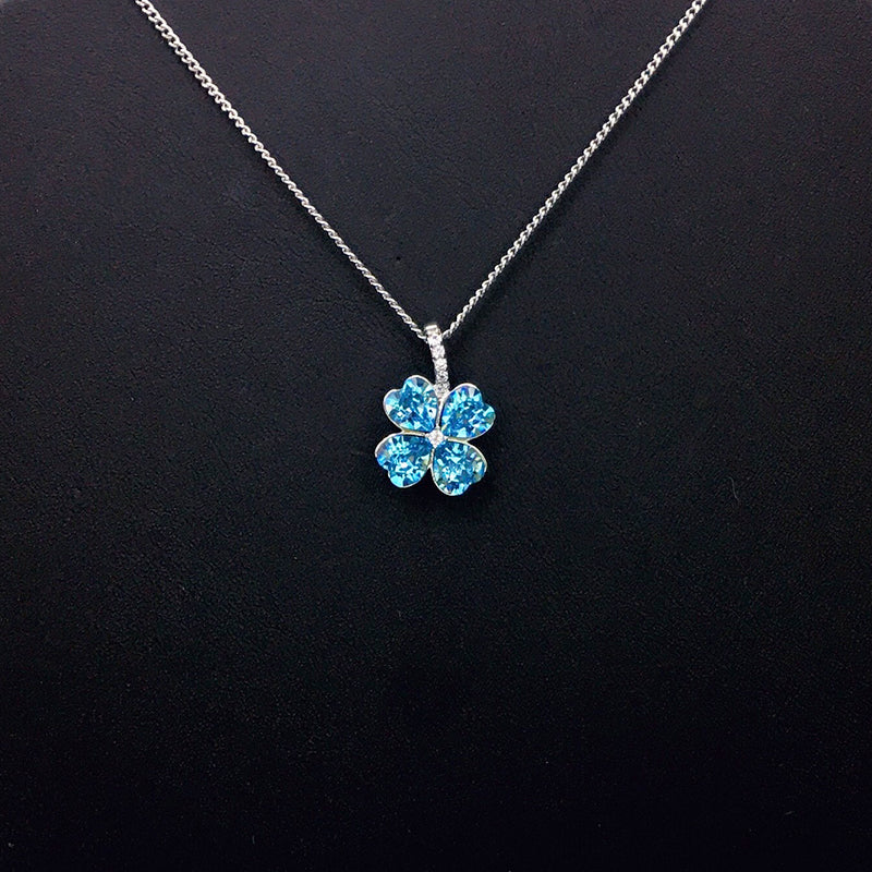 Elegant Silver Four - Leaf Clover Necklace with Multicolored Crystals for Formal Occasions
