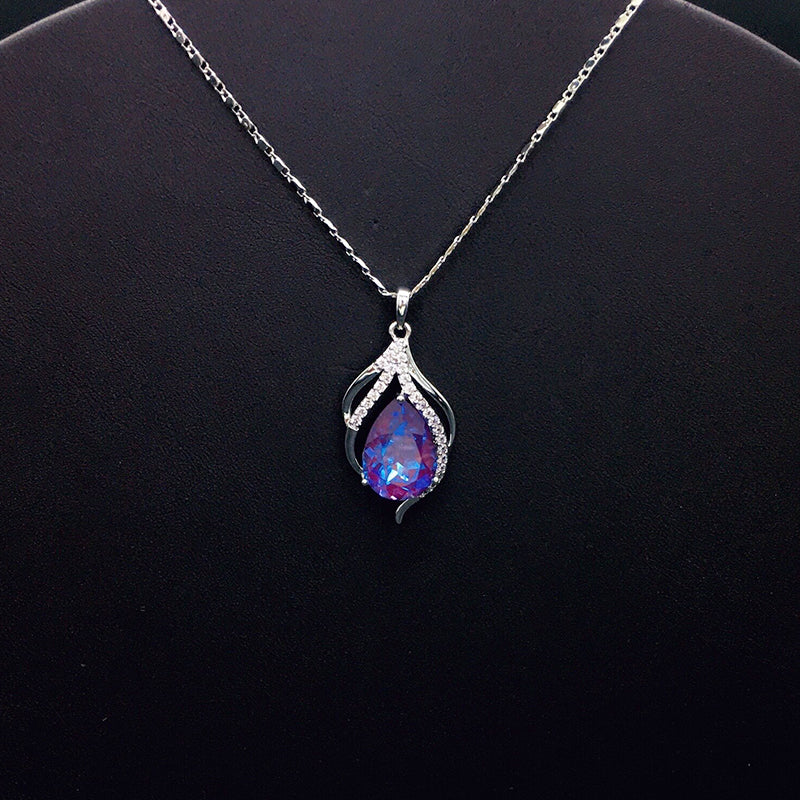 Chic Silver Necklace with Sparkling Blue Teardrop Crystal for Daily Sophistication