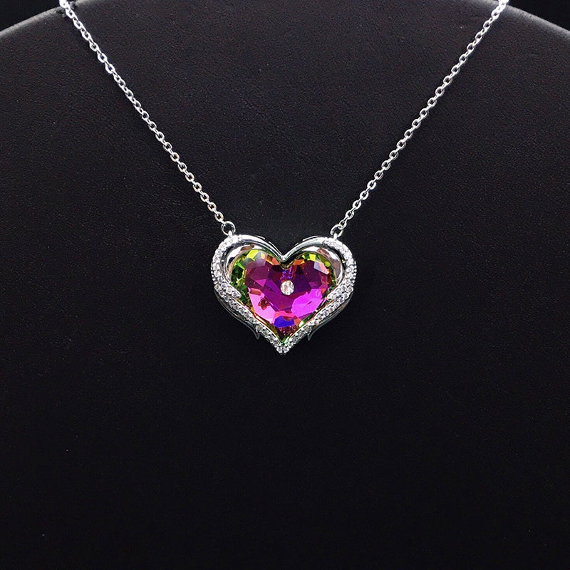 Glamorous Orange - Yellow Crystal Heart Pendant Necklace for Evening Events