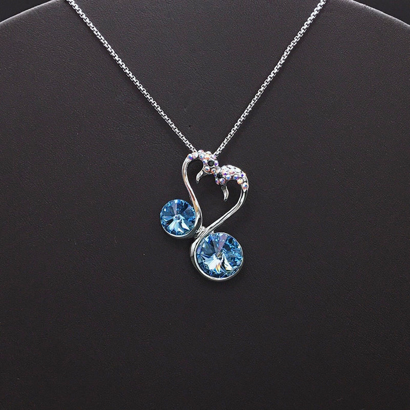 Elegant Silver Double Swan Necklace with Blue Crystals for Formal Galas