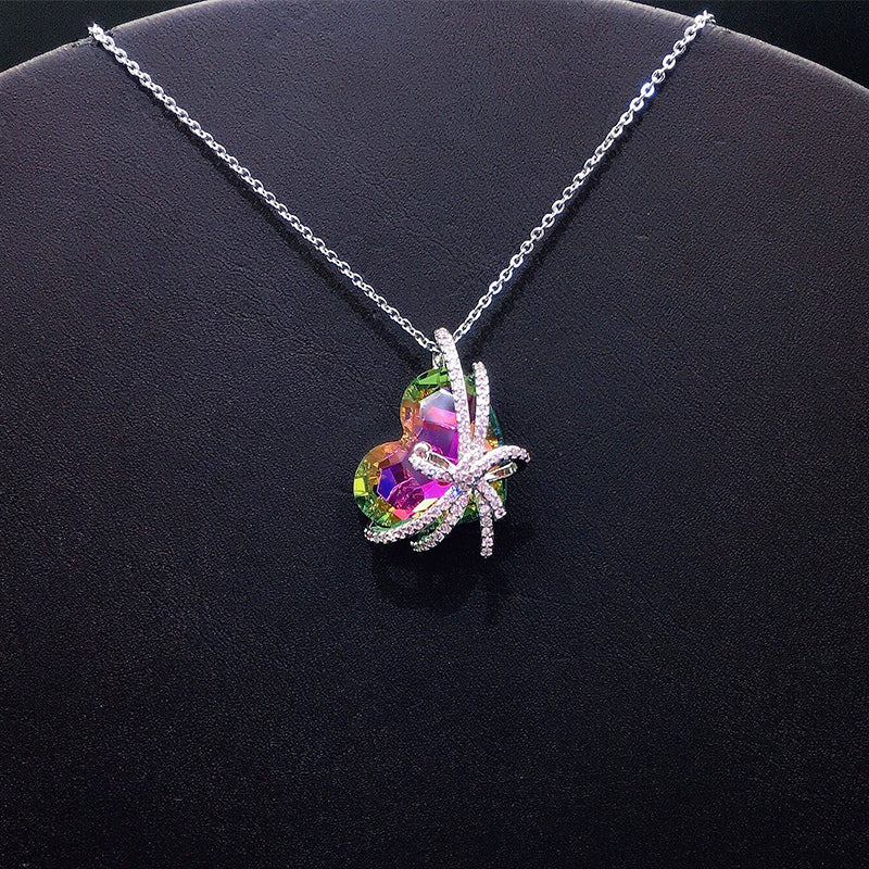 Dazzling Silver & Rainbow Crystal Heart Jewelry Piece for Special Occasions