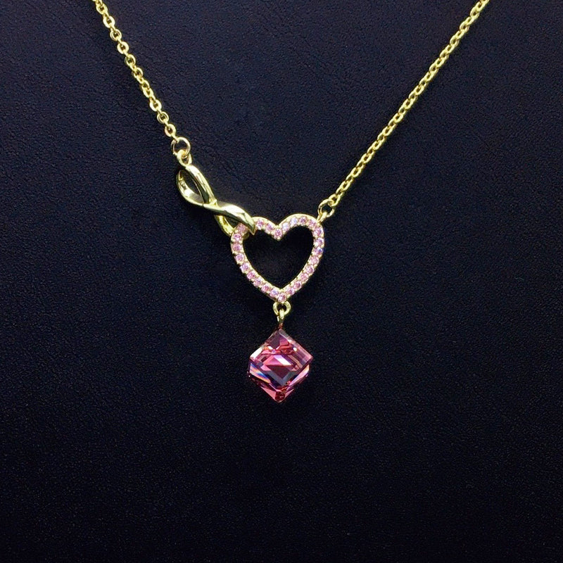 Sparkling Gold Infinity Heart Necklace with Blue Crystal Drop for Romantic Dates