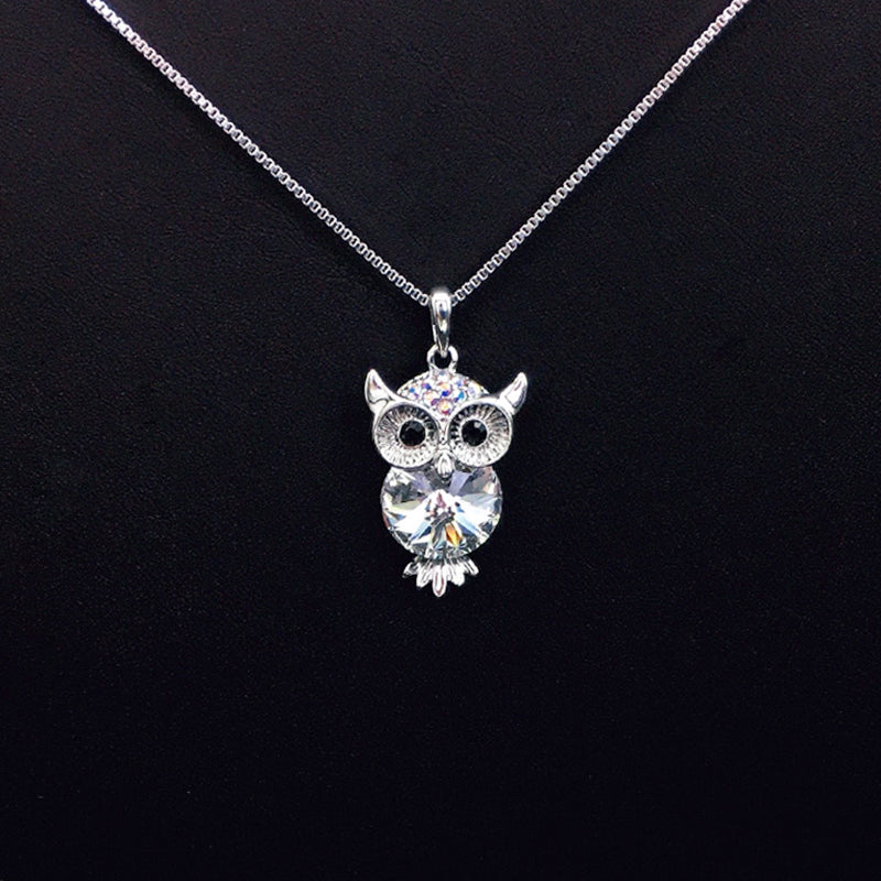 Chic Silver Owl Necklace with Blue Crystal for Daily Elegance