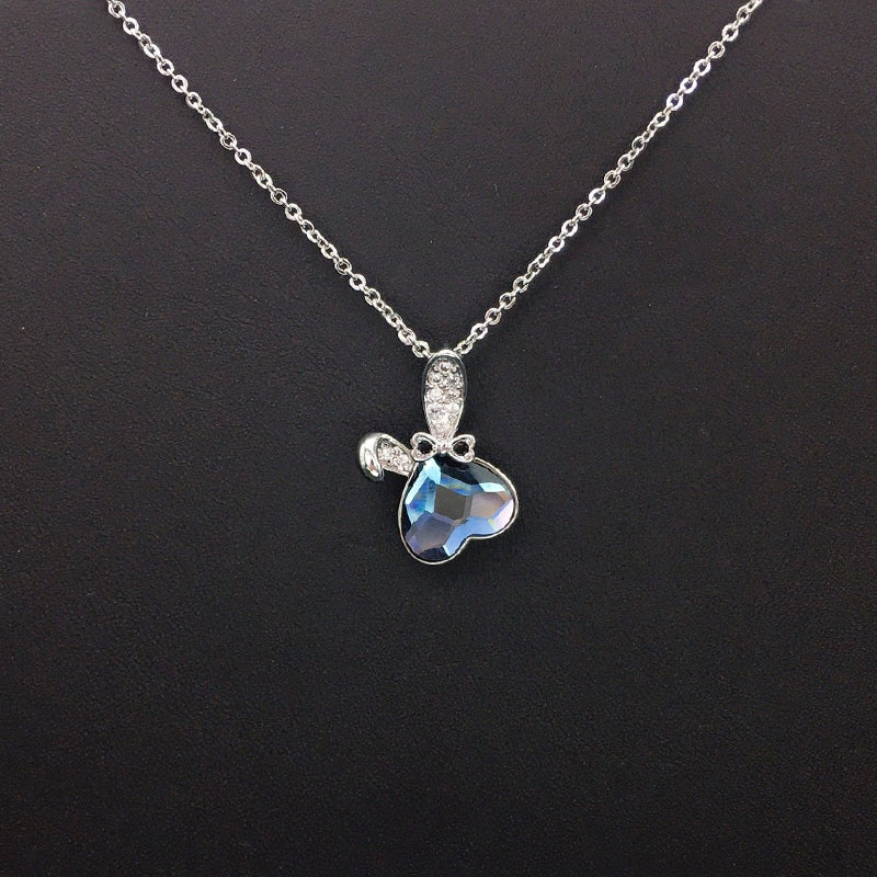 Elegant Silver Heart - Shaped Crystal Necklace with Bow for Formal Events