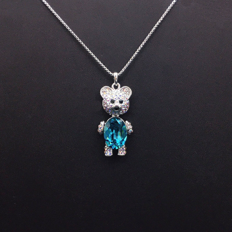 Luxury - Look Silver Teddy Bear Pendant Necklace for Holiday Gifting