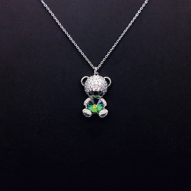 Elegant Silver Teddy Bear Pendant Necklace for Casual Outings