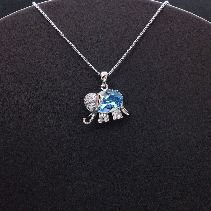 Elegant Silver Elephant Necklace with Blue Crystal for Formal Events