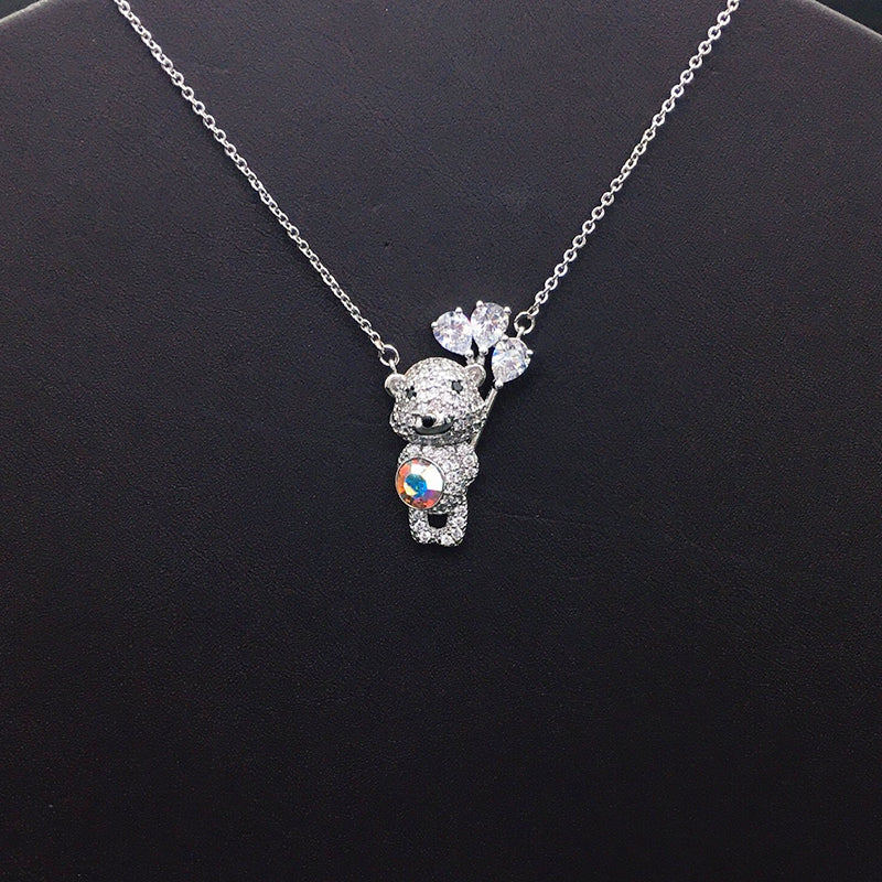 Trendy Teddy Bear Necklace with Blue Crystal and Balloons for Fashion - lovers
