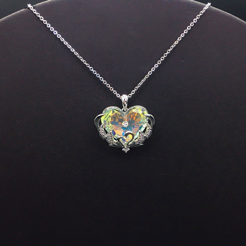 Glamorous Purple Crystal Heart Pendant Necklace for Evening Events