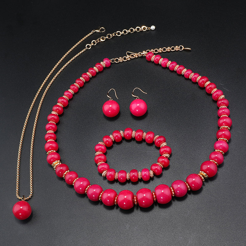 Glamorous Red Beaded Necklace, Bracelet & Earrings Set for Evening Events