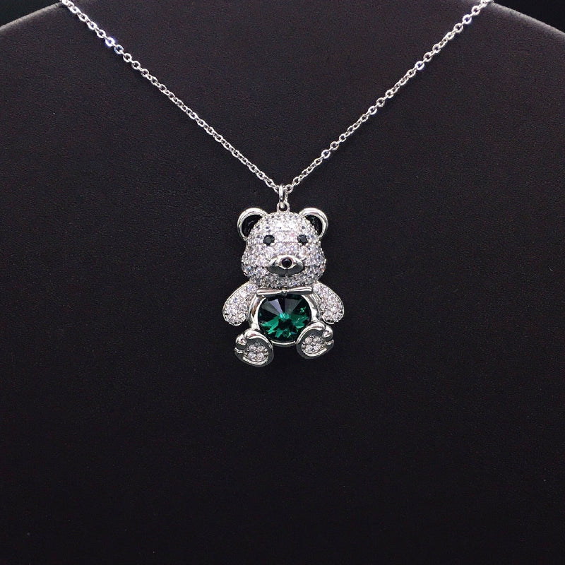 Elegant Silver - Plated Teddy Bear Necklace with Blue Crystal for Formal Occasions