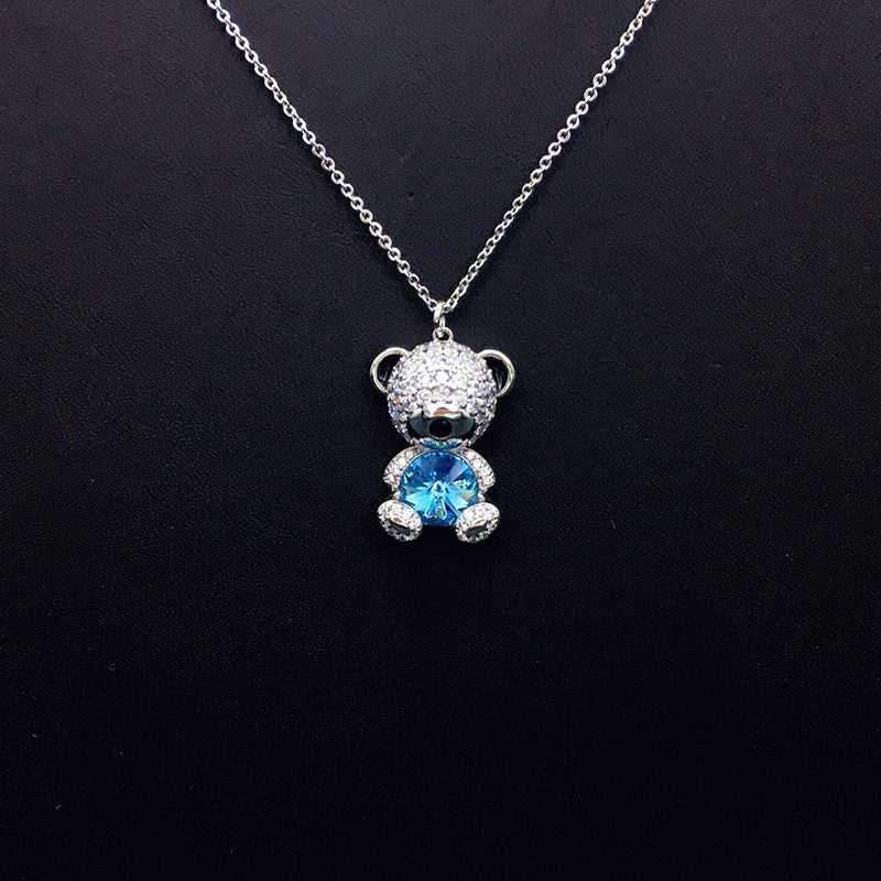 Elegant Silver Teddy Bear Pendant Necklace for Casual Outings