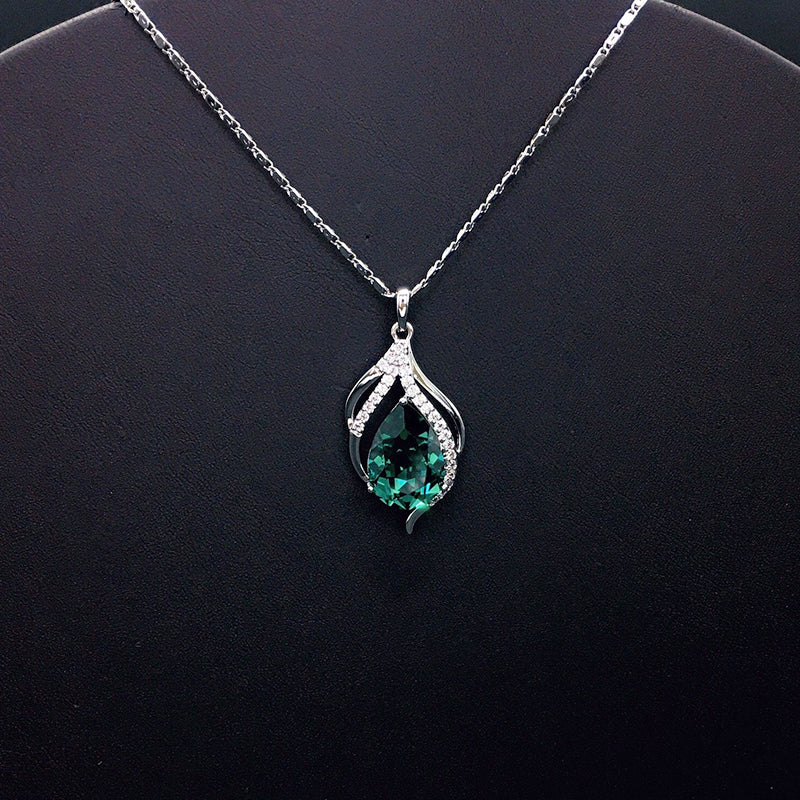 Chic Silver Necklace with Sparkling Blue Teardrop Crystal for Daily Sophistication