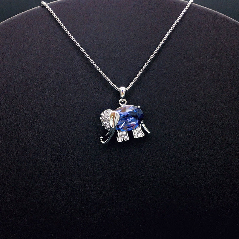 Elegant Silver Elephant Necklace with Blue Crystal for Formal Events