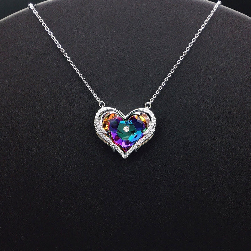 Glamorous Orange - Yellow Crystal Heart Pendant Necklace for Evening Events