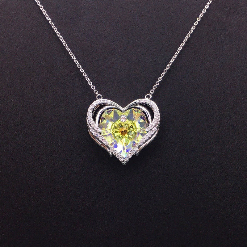 Glamorous Blue Crystal Heart Pendant Necklace with Silver Embellishments for Evening Events