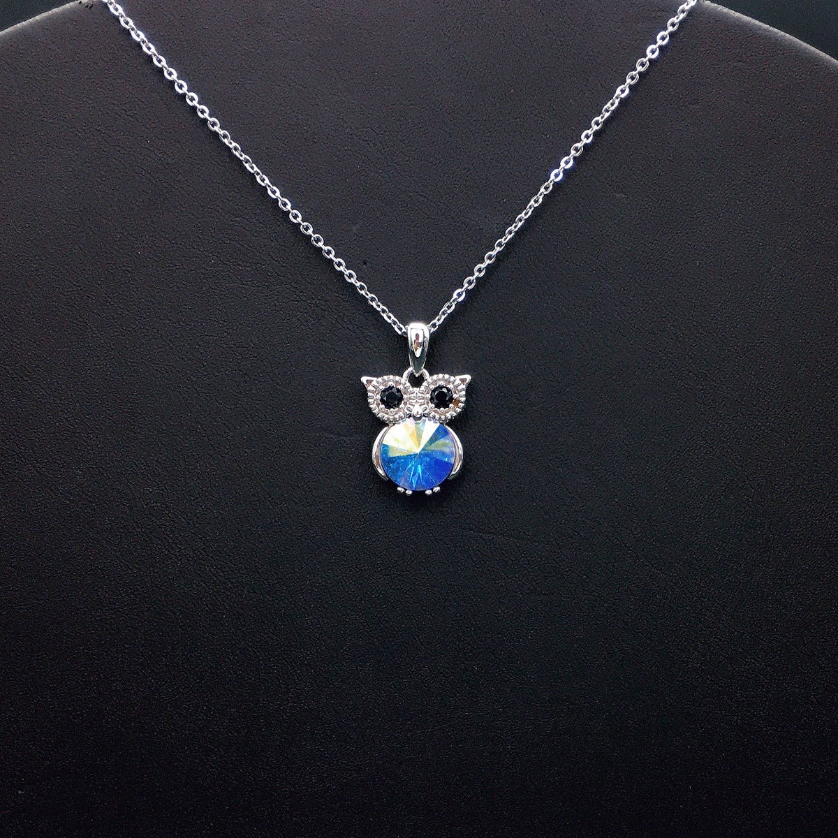 Cute Owl Blue Crystal Necklace with Sparkling Accents for Daily Chic