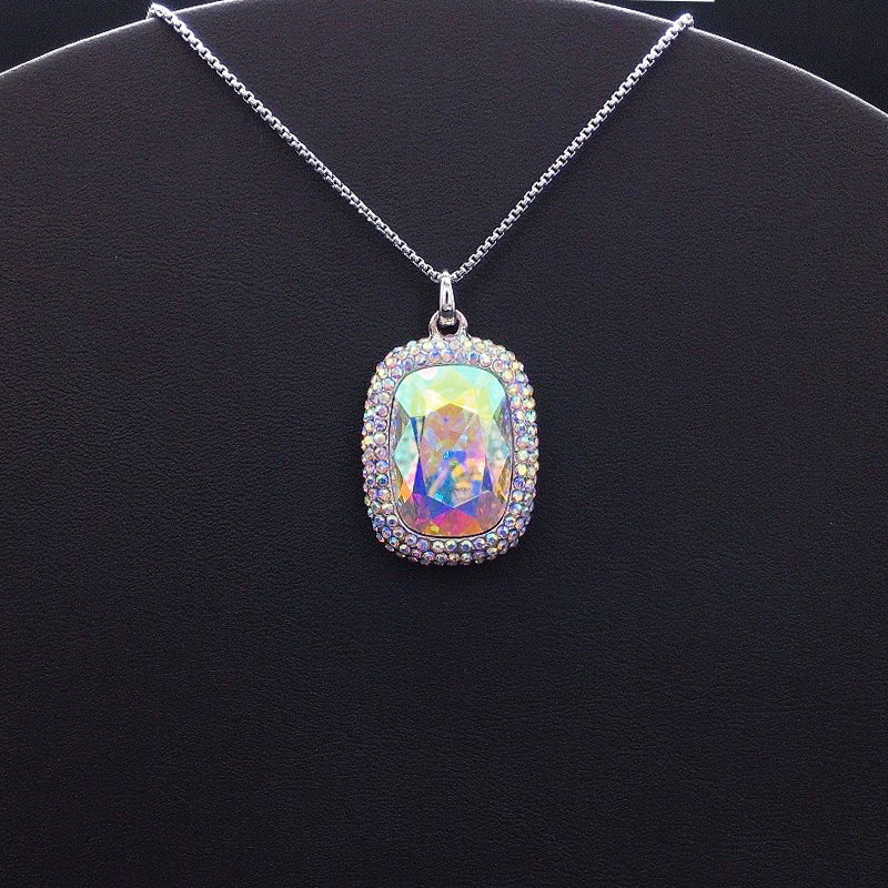 Trendy Aurora Borealis Rectangle Crystal Necklace for Casual Outings & Night Outs