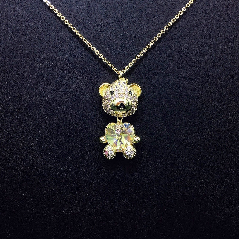 Glamorous Gold - Plated Teddy Bear Necklace with Crystal Heart for Party Wear