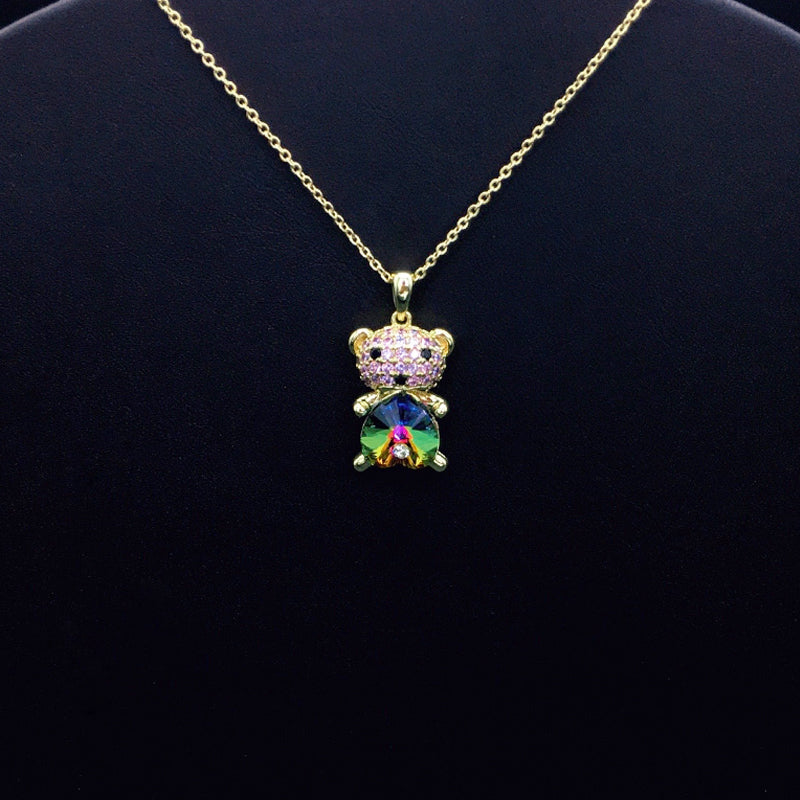 Trendy Teddy Bear Necklace with Pink and Blue Crystal Accents for Fashion - Forward Looks