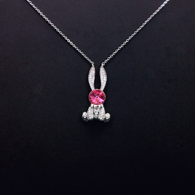 Cute Bunny Blue Crystal Necklace with Sparkling Rhinestones for Daily Chic