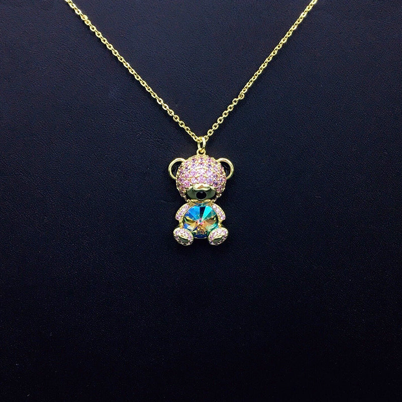 Elegant Silver Teddy Bear Pendant Necklace for Casual Outings