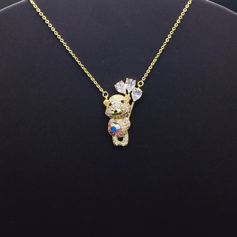 Trendy Teddy Bear Necklace with Blue Crystal and Balloons for Fashion - lovers